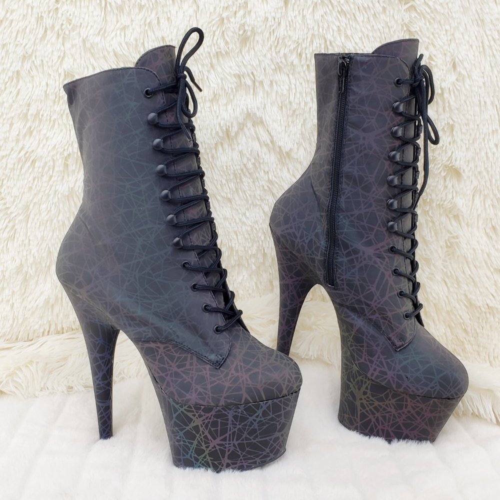 Reflective Geometric Platform High Heel Ankle Boots - Picture 12 of 17